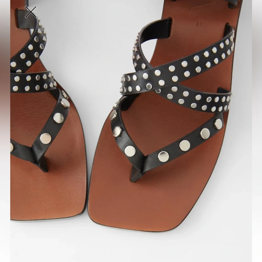 Zara leather studded ankle strap healed sandals - Picture 3 of 7